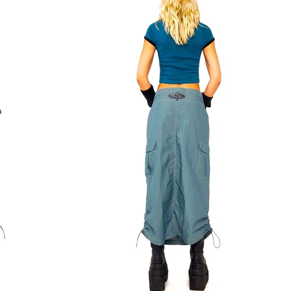 NWT Size Small (UK 8) Basic Pleasure Mode Slate Blue Cargo Skirt - Picture 2 of 5